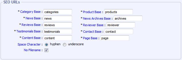 SEO URL settings