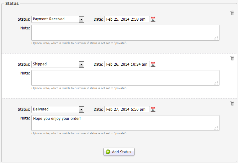 Adding a Status to an Order