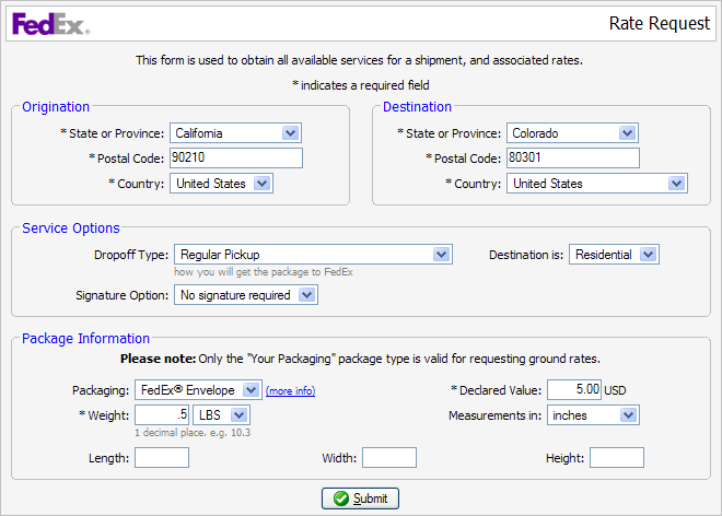 FedEx - Rates and Services Tool