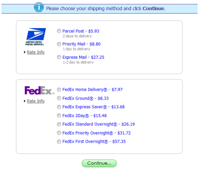 shipping rate selection