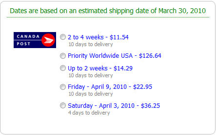 Canada Post shipping rates